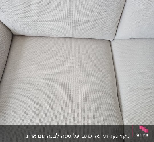 ספת בד בהירה ונקייה מקרוב לצד ציוד ניקוי מקצועי